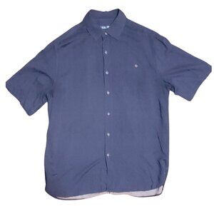 Batck Bay Shirt Men's Medium Blue Silk Hawaiian Tropical Short Sleeve